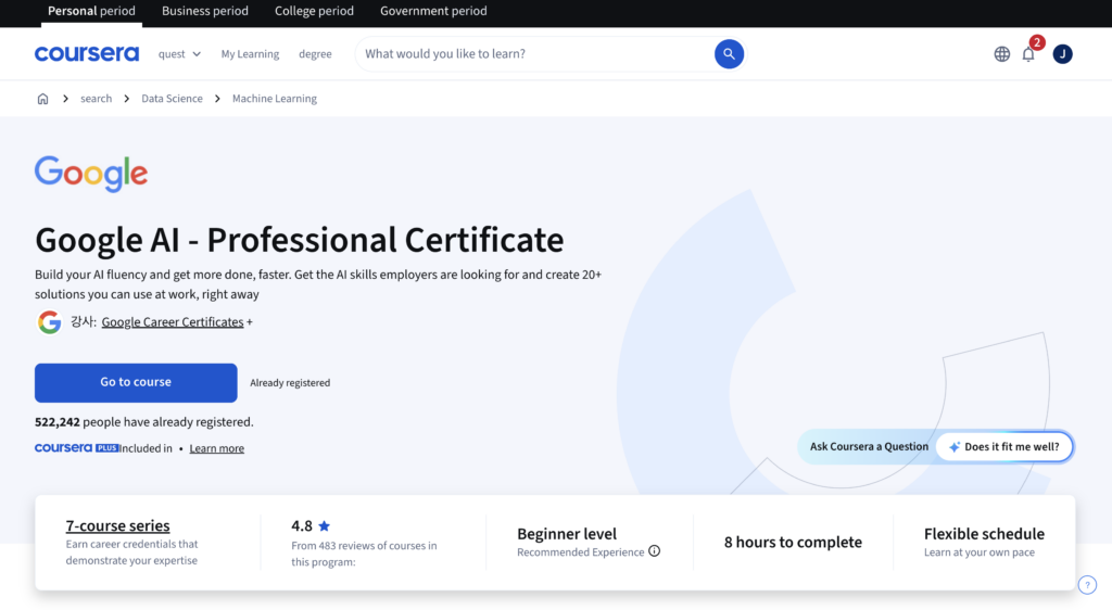 Proceeding to the Google AI course
