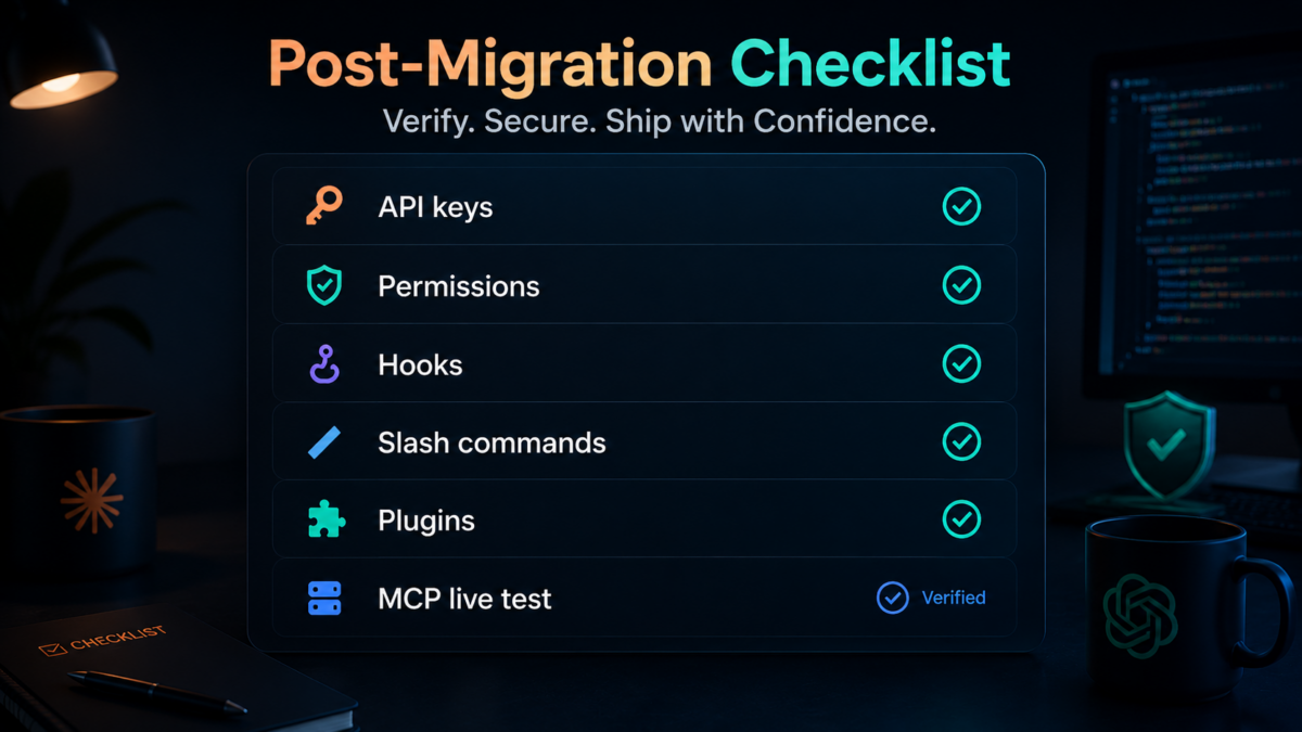 Claude Code to Codex Migration: One-Click Import Guide (What Transfers, What Doesn't) 13 06 openai codex migration tool post migration checklist