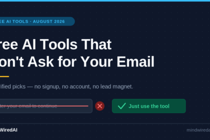 Free AI tools that need no email: roundup card for six no-signup AI tools